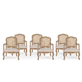 French Country Wood and Cane Upholstered Dining Armchair - NH542513