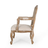 French Country Wood and Cane Upholstered Dining Armchair - NH542513