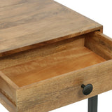 Modern Industrial Handcrafted Mango Wood Desk with Drawers, Natural Honey and Black - NH615513