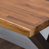 Farmhouse Teak Finish Acacia Wood Desk with Black X-Frame Legs - NH076692