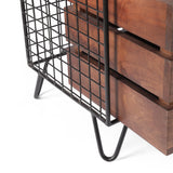 Modern Industrial Handcrafted Mango Wood Storage Bench with Drawers, Cafe Brown and Black - NH823413