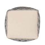 Boho Handcrafted Fabric Cube Pouf, Ivory, Gray, and Black - NH913413