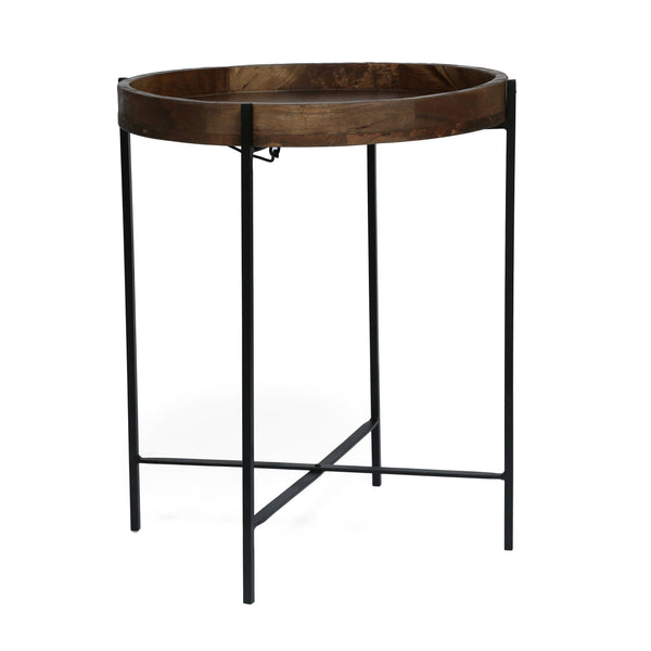 Handcrafted Modern Industrial Mango Wood Folding Tray Top Side Table - NH789313