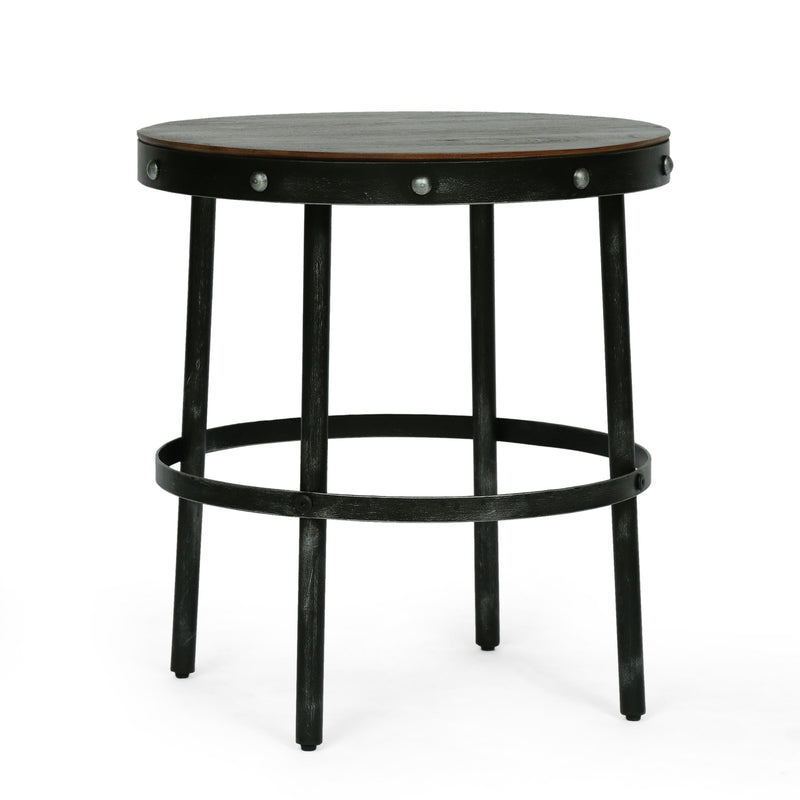 Modern Industrial Handcrafted Round Mango Wood Side Table, Brown and Antique Gunmetal - NH810513