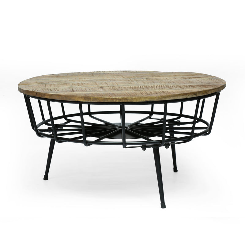 Modern Industrial Handcrafted Mango Wood Coffee Table, Natural and Black - NH477413