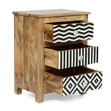 Handcrafted Boho 3 Drawer Mango Wood Nightstand - NH546313