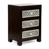 Handcrafted Boho 3 Drawer Mango Wood Nightstand - NH898313