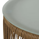 Outdoor Wicker Side Table with Glass Top, Light Brown - NH699413