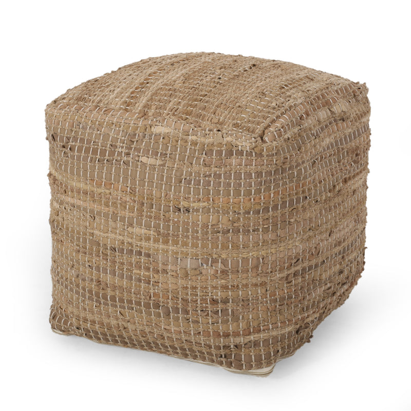 Boho Handcrafted Fabric Cube Pouf - NH114413