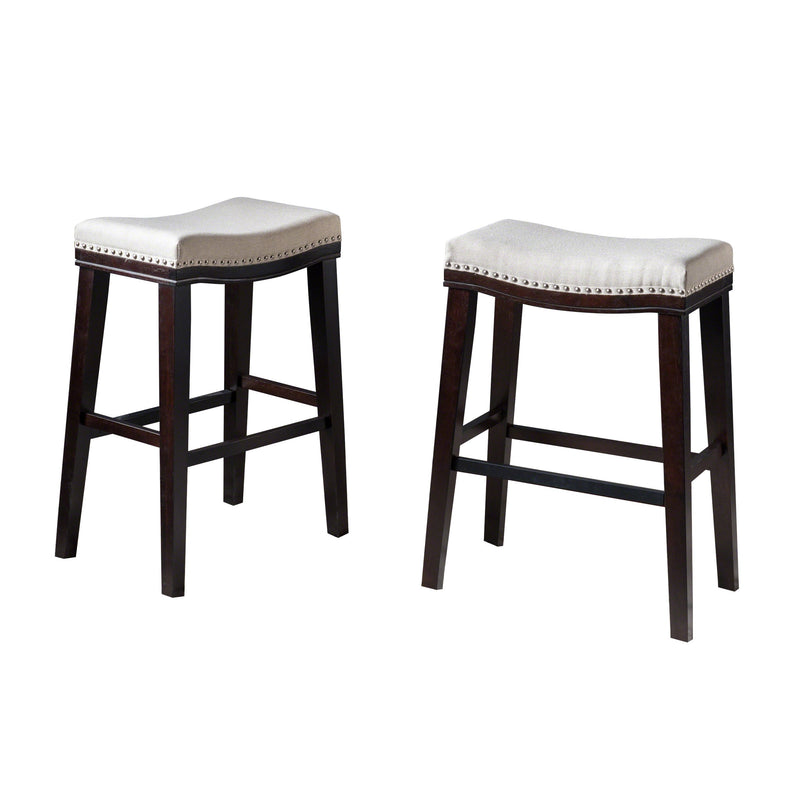 Studded 30 Inch Beige Fabric Saddle Barstool, Set of 2 - NH888303