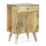 Boho Handcrafted Mango Wood Nightstand with Storage, Natural - NH965413