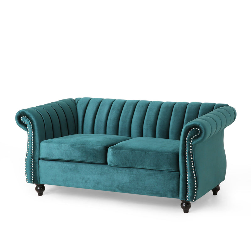 Modern Glam Channel Stitch Loveseat with Nailhead Trim - NH575413