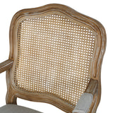 French Country Wood and Cane Upholstered Dining Armchair - NH542513