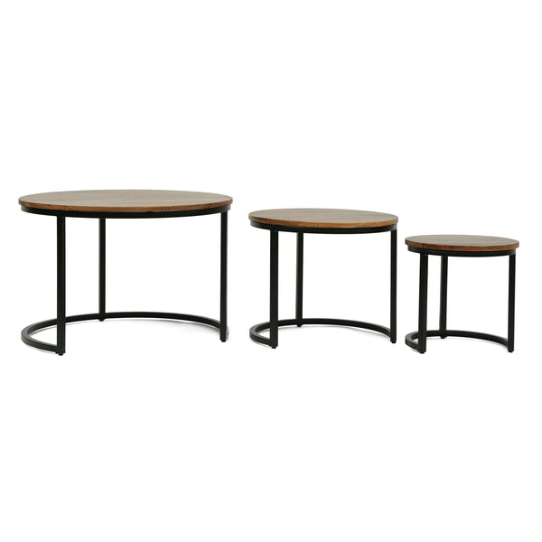 Modern Industrial Handcrafted Mango Wood Nested Tables (Set of 3), Honey Brown and Black - NH275413