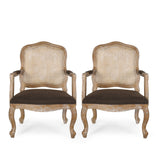 French Country Wood and Cane Upholstered Dining Armchair - NH542513