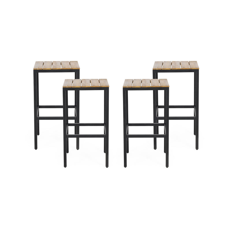 Outdoor Modern Industrial Acacia Wood Bar Stools (Set of 4) - NH402313
