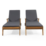 Outdoor Acacia Wood Chaise Lounge with Water Resistant Cushion, Set of 2 - NH762513