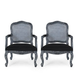 French Country Wood and Cane Upholstered Dining Armchair - NH542513