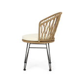 Cowen Outdoor Wicker Dining Chairs with Cushion, Set of 2, Light Brown, Black, and Beige