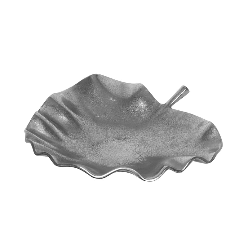 Kevin Handcrafted Aluminum Decorative Leaf Plate, Raw Nickel