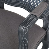 French Country Wood and Cane Upholstered Dining Armchair - NH542513
